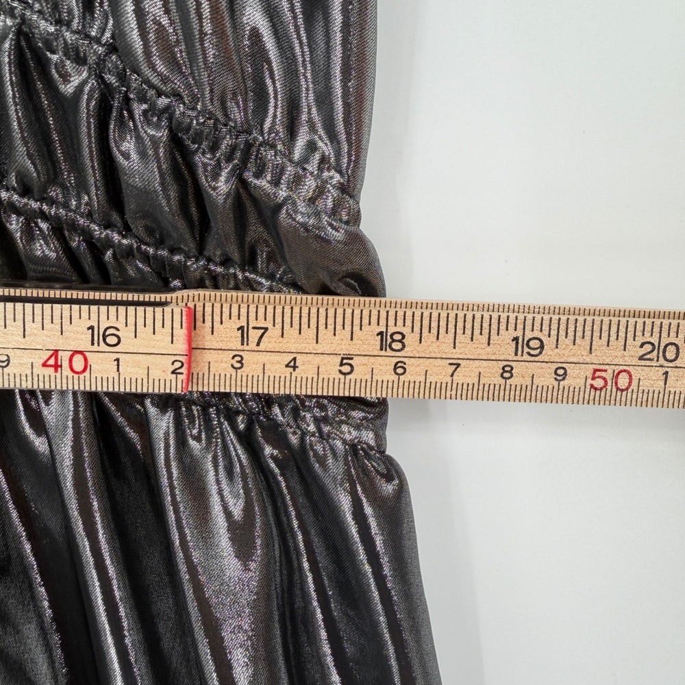 Anthropologie Somerset Maxi Dress Shine Metallic Silver Tiered Pockets 1X - Picture 14 of 16